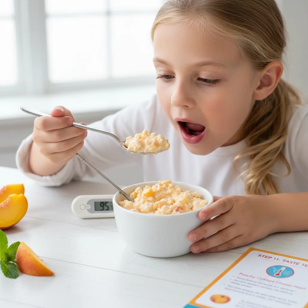 Step 11: Taste test: Check the temperature and taste a small amount to ensure it's suitable for your baby. for Peachy Cottage Cheese Mash