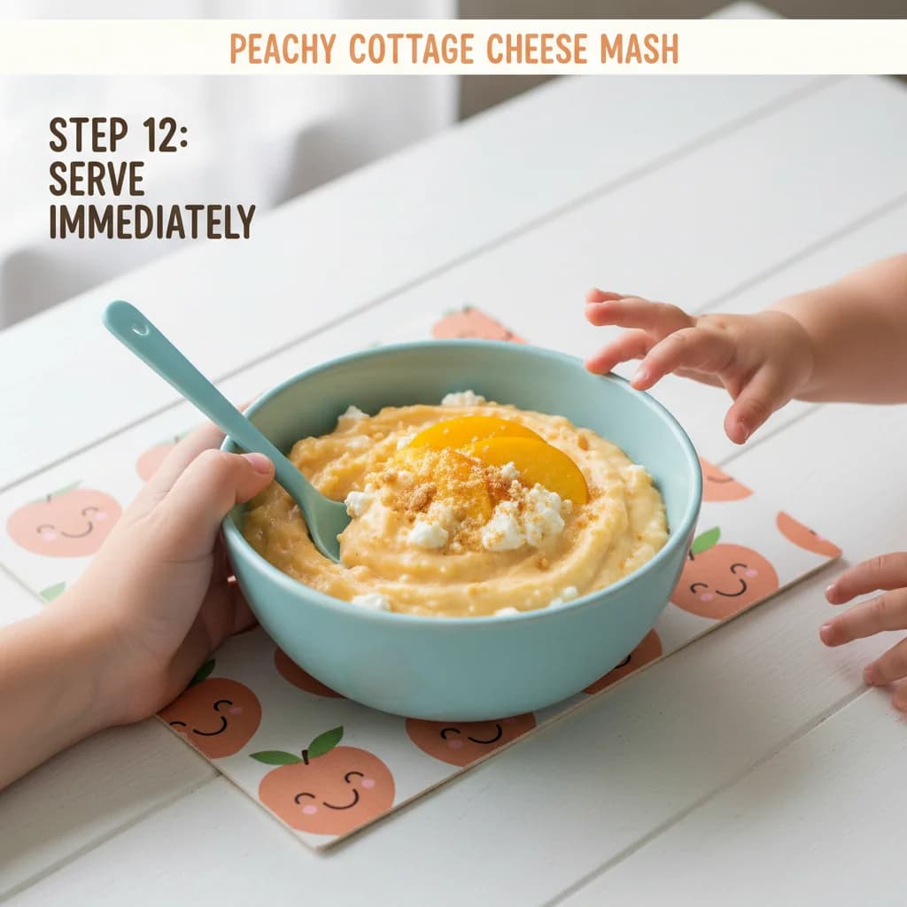 Step 12: Serve immediately: Offer the Peachy Cottage Cheese Mash to your baby. for Peachy Cottage Cheese Mash