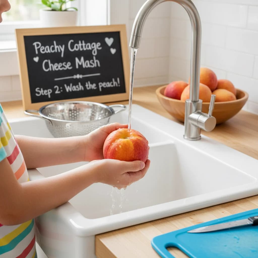 Step 2: If using a fresh peach, wash it thoroughly. for Peachy Cottage Cheese Mash