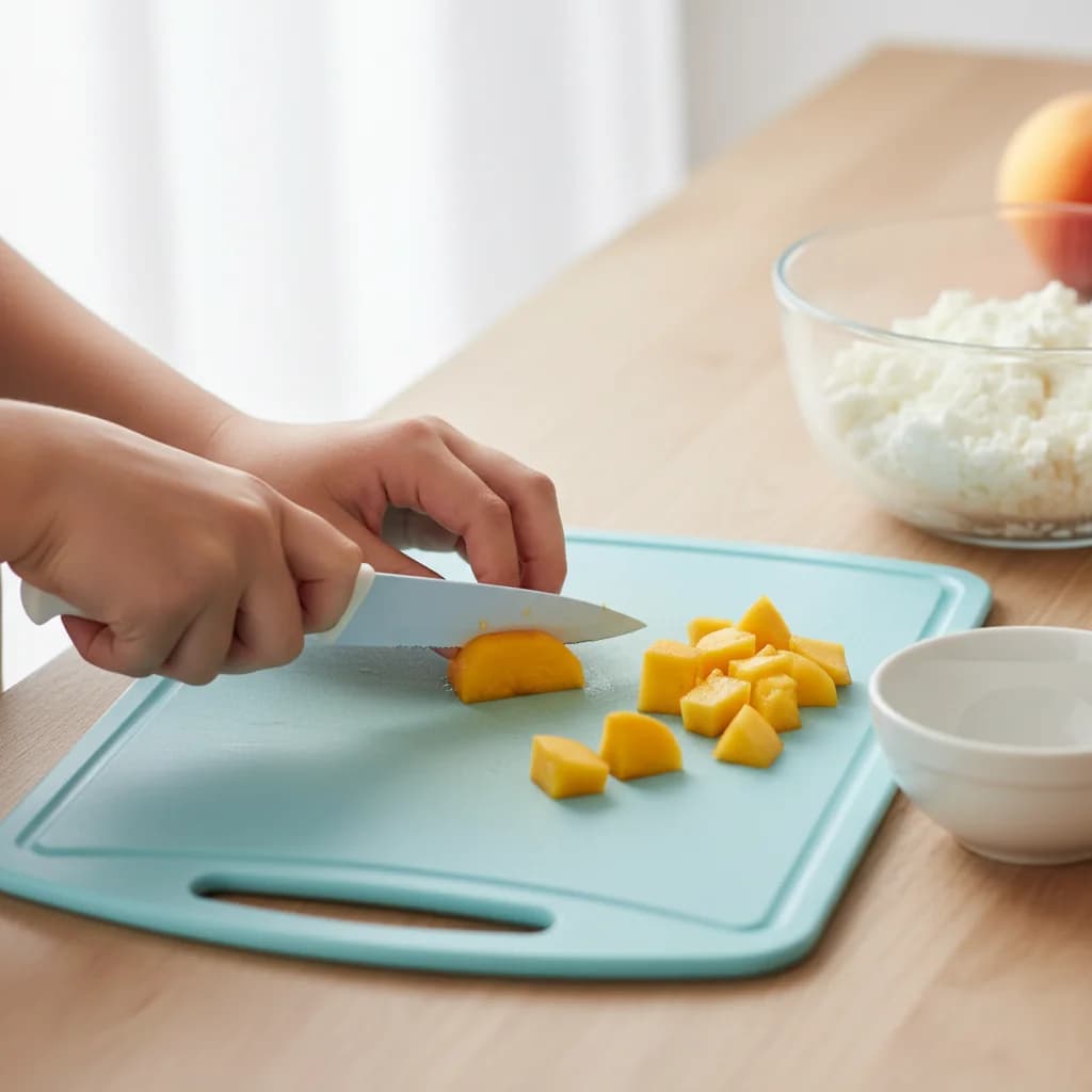 Step 4: Chop the peach: Cut the peeled peach into small, manageable pieces. for Peachy Cottage Cheese Mash