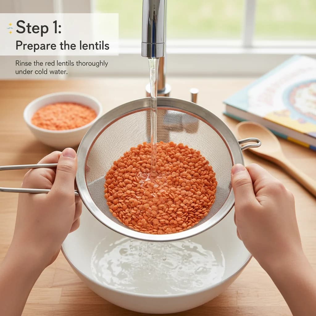 Step 1: **Step 1: Prepare the lentils.** Rinse the red lentils thoroughly under cold water in a fine-mesh si for Sweet Potato & Lentil Mash: A Taste of Texture!