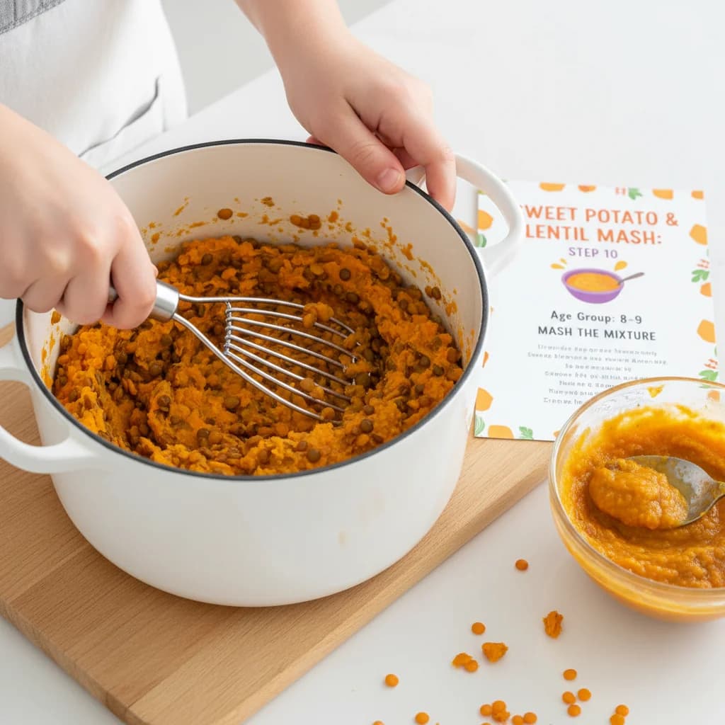 Step 10: **Step 10: Mash the mixture.** Remove the pot from the heat. Use a fork or potato masher to gently m for Sweet Potato & Lentil Mash: A Taste of Texture!