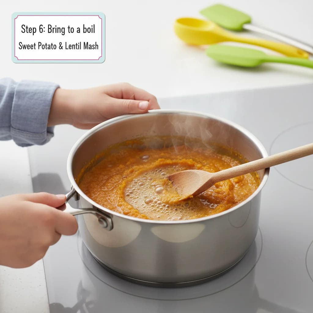 Step 6: **Step 6: Bring to a boil.** Place the pot over medium-high heat and bring the mixture to a gentle b for Sweet Potato & Lentil Mash: A Taste of Texture!