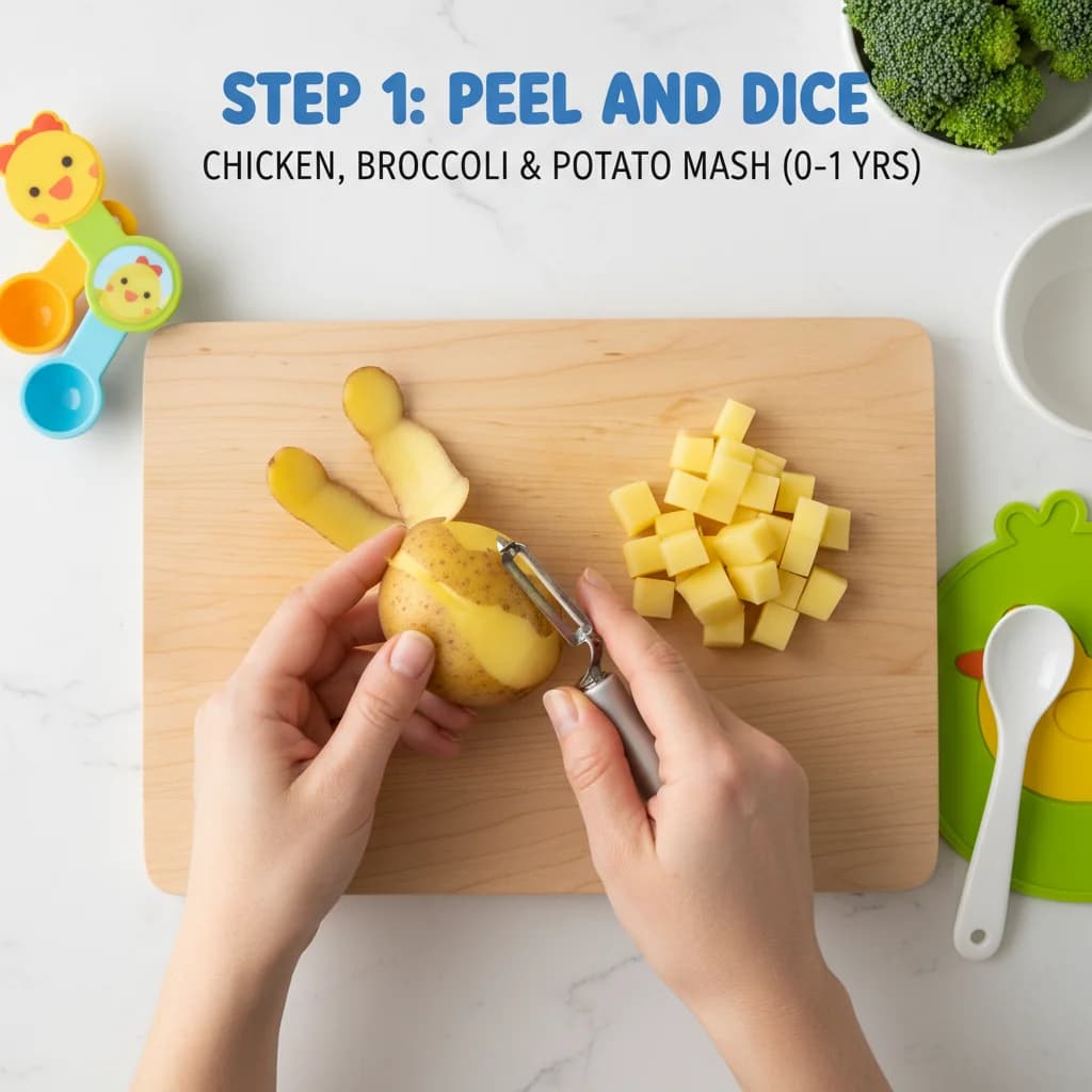 Step 1: Peel and dice the potato into small, even pieces. This ensures even cooking. for Chicken, Broccoli & Potato Mash