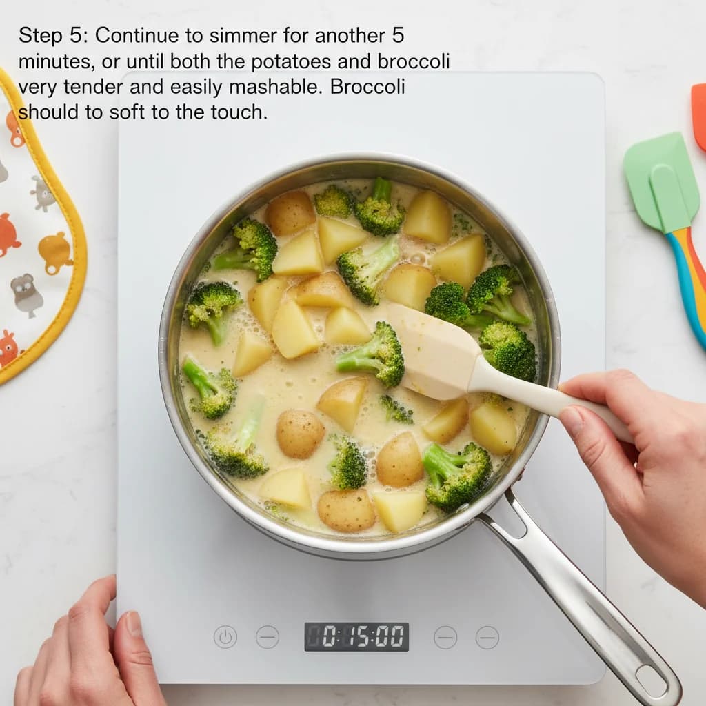 Step 5: Continue to simmer for another 5 minutes, or until both the potatoes and broccoli are very tender an for Chicken, Broccoli & Potato Mash