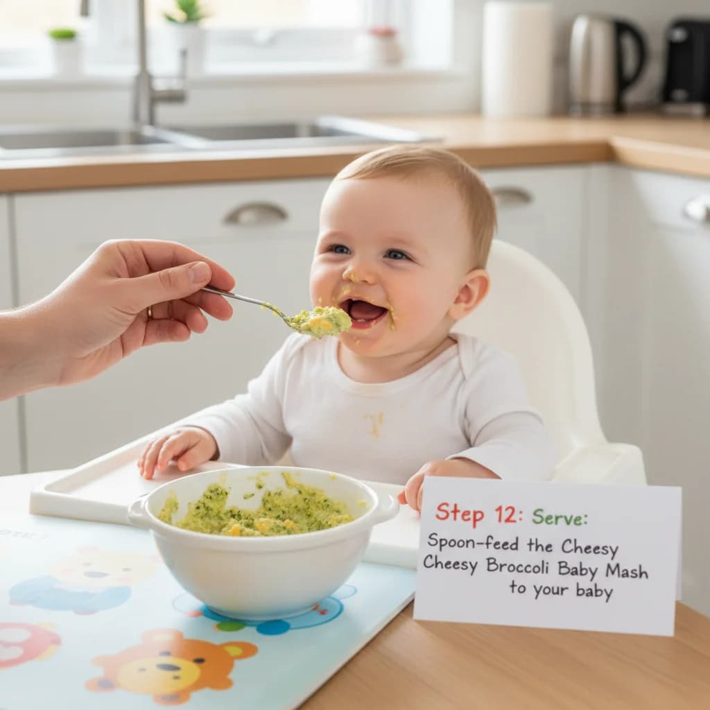 Step 12: Serve: Spoon-feed the Cheesy Broccoli Baby Mash to your baby. for Cheesy Broccoli Baby Mash