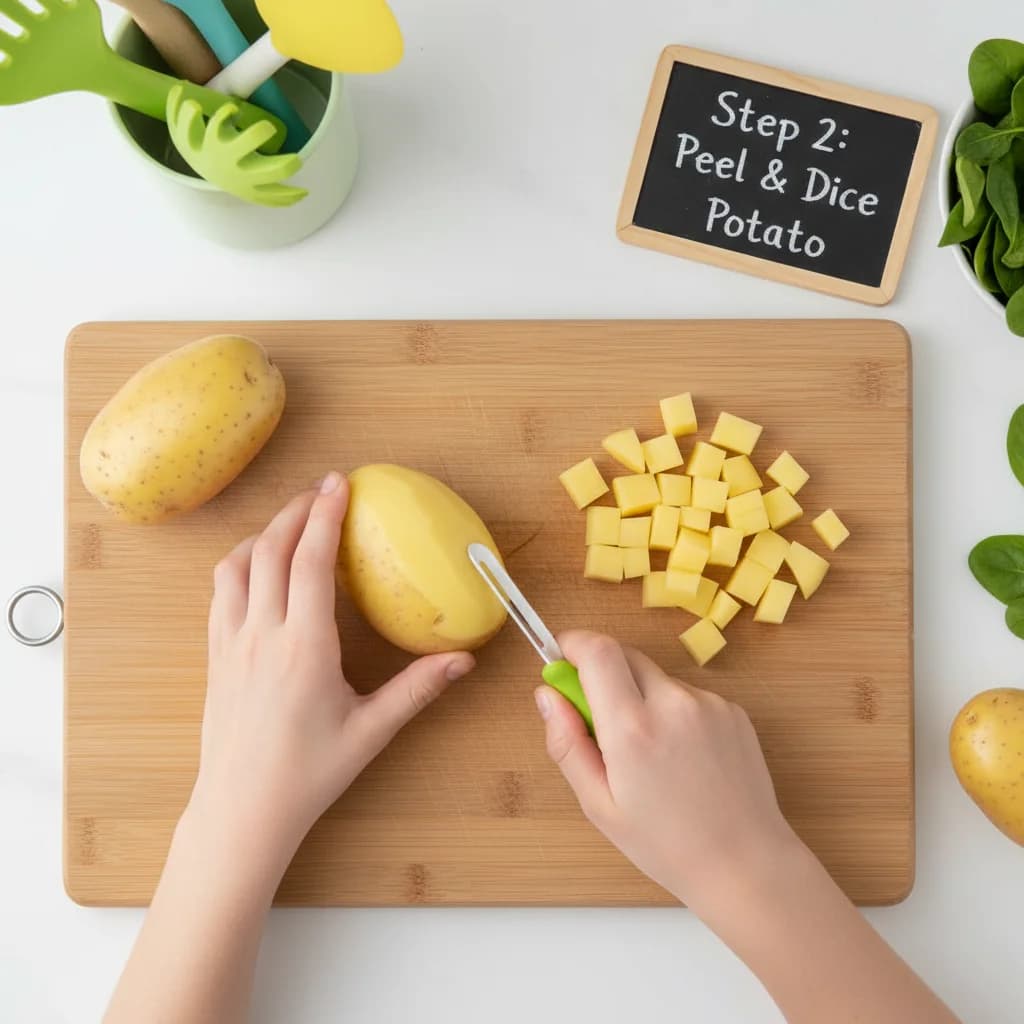 Step 2: Peel and dice the potato into small, even chunks. This ensures even cooking. for Green Goodness: Spinach & Potato Purée