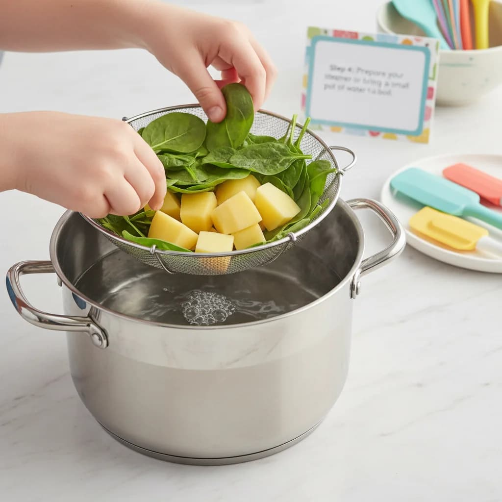 Step 4: Prepare your steamer or bring a small pot of water to a boil. for Green Goodness: Spinach & Potato Purée