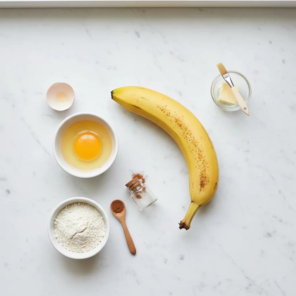 All ingredients needed for Banana-Oat Mini Pancakes (Finger Food) arranged on a clean surface