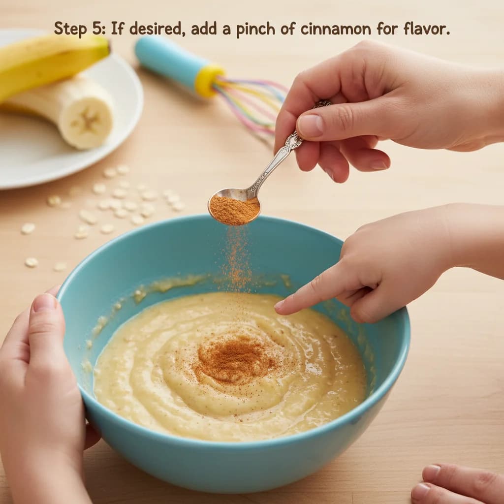 Step 5: Step 5: If desired, add a pinch of cinnamon for flavor. for Banana-Oat Mini Pancakes (Finger Food)