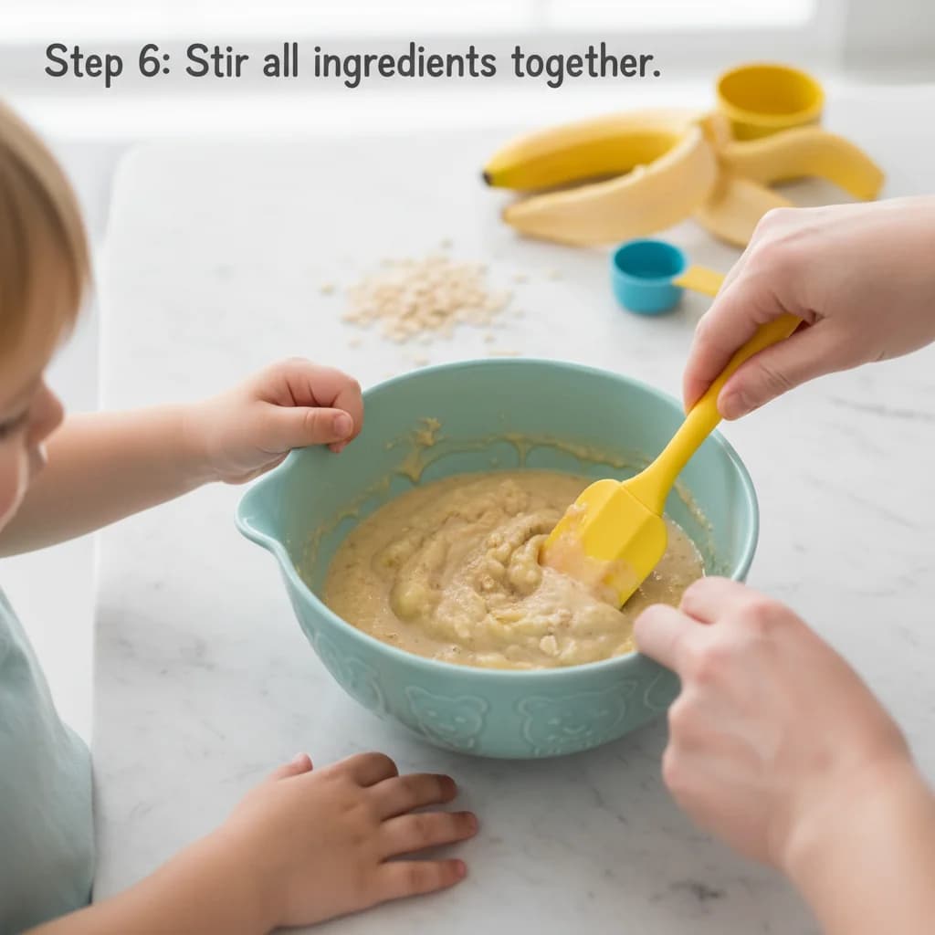 Step 6: Step 6: Stir all the ingredients together until just combined. The batter will be a bit lumpy from t for Banana-Oat Mini Pancakes (Finger Food)