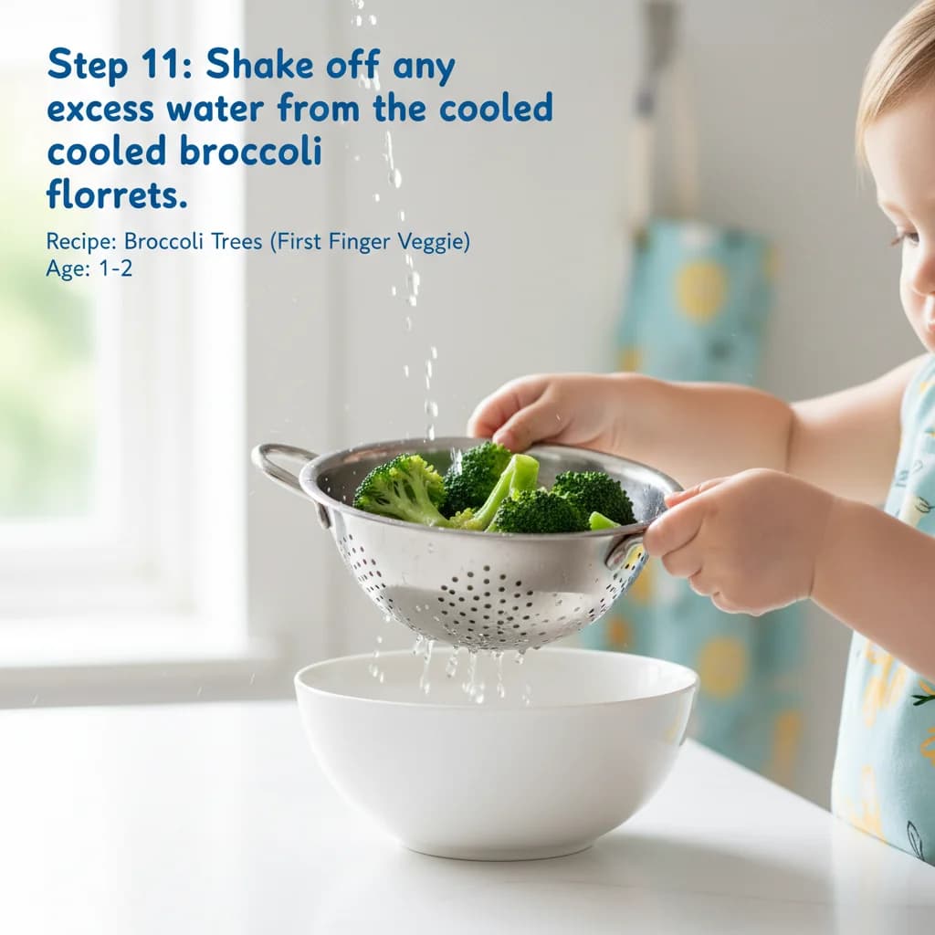 Step 11: Shake off any excess water from the cooled broccoli florets. for Broccoli Trees (First Finger Veggie)