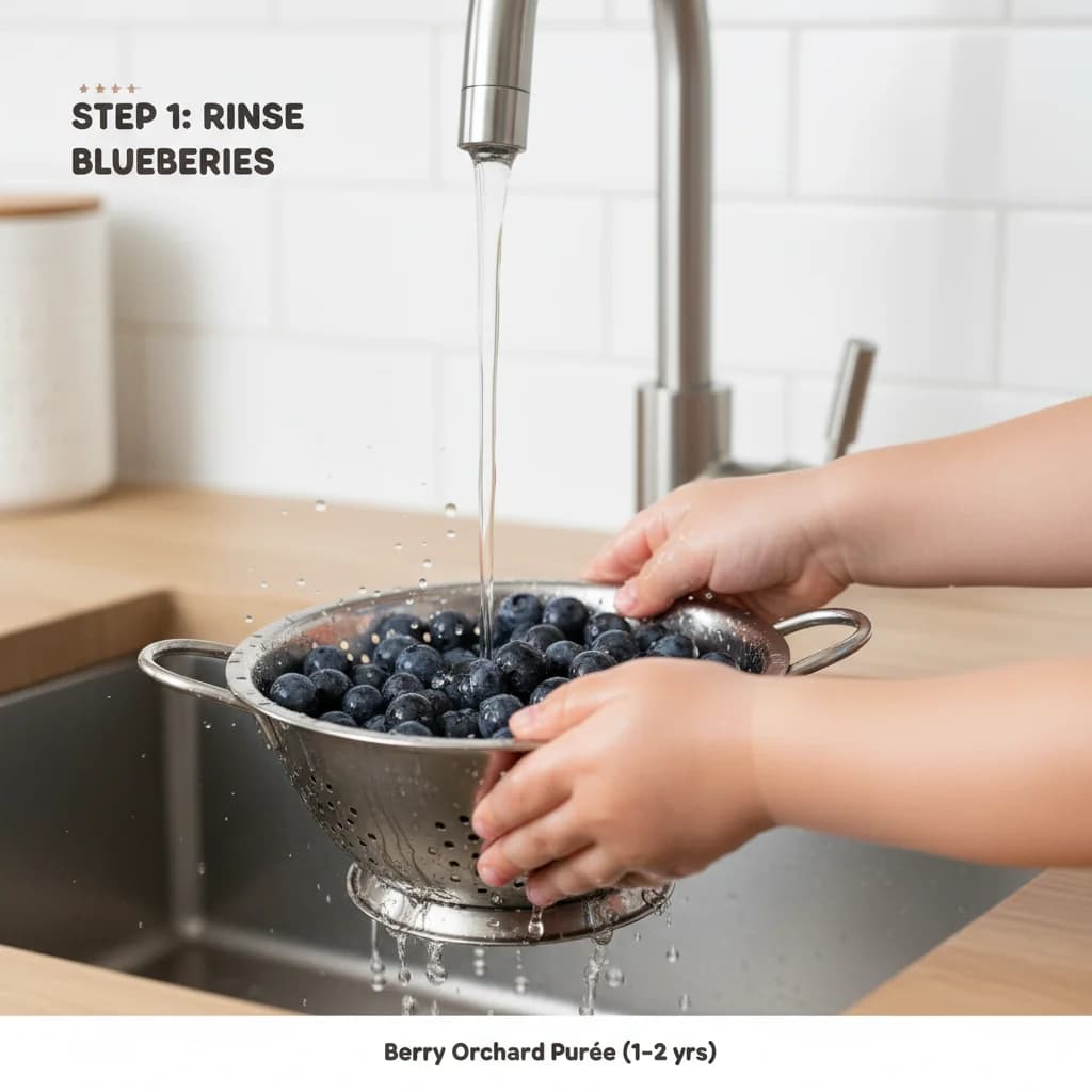 Step 1: **Prepare Fresh Blueberries (if using):** Rinse the fresh blueberries thoroughly under cool water. for Berry Orchard Purée (Blueberry, Pear & Banana)
