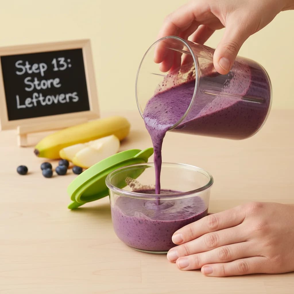Step 13: **Store Leftovers:** Store any leftover purée in an airtight container in the refrigerator for up to for Berry Orchard Purée (Blueberry, Pear & Banana)
