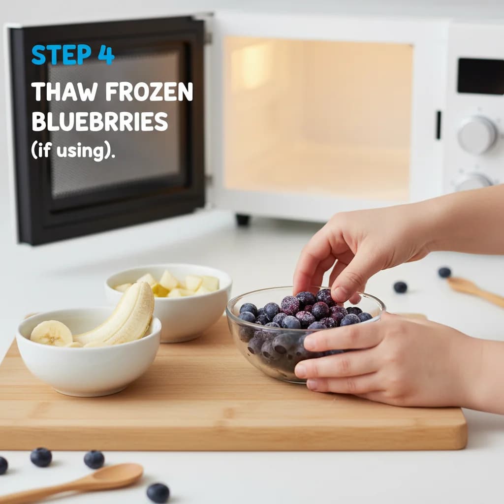 Step 4: **Thaw Frozen Blueberries (if using):** If using frozen blueberries, thaw them completely. You can m for Berry Orchard Purée (Blueberry, Pear & Banana)