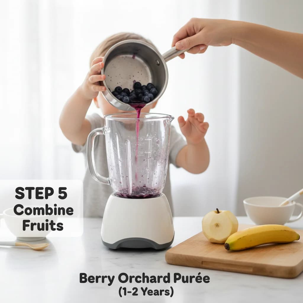 Step 5: **Combine Fruits:** Transfer the softened blueberries (including any liquid from the saucepan) or th for Berry Orchard Purée (Blueberry, Pear & Banana)