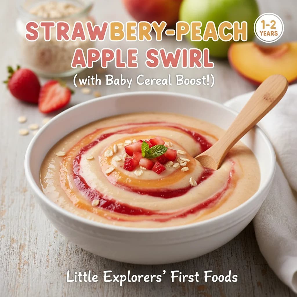 Strawberry-Peach Apple Swirl (with Baby Cereal Boost!)