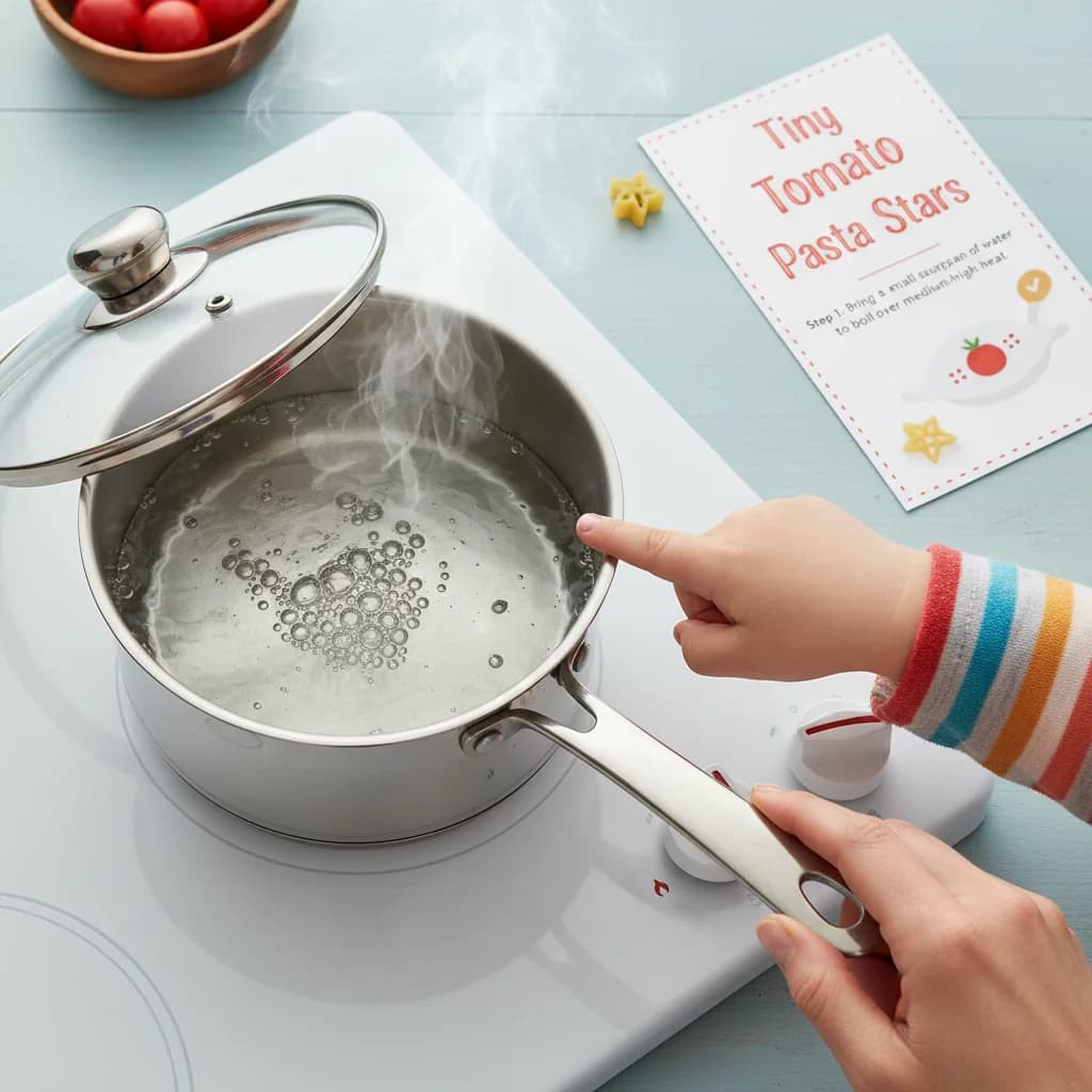 Step 1: Bring a small saucepan of water to a boil over medium-high heat. for Tiny Tomato Pasta Stars