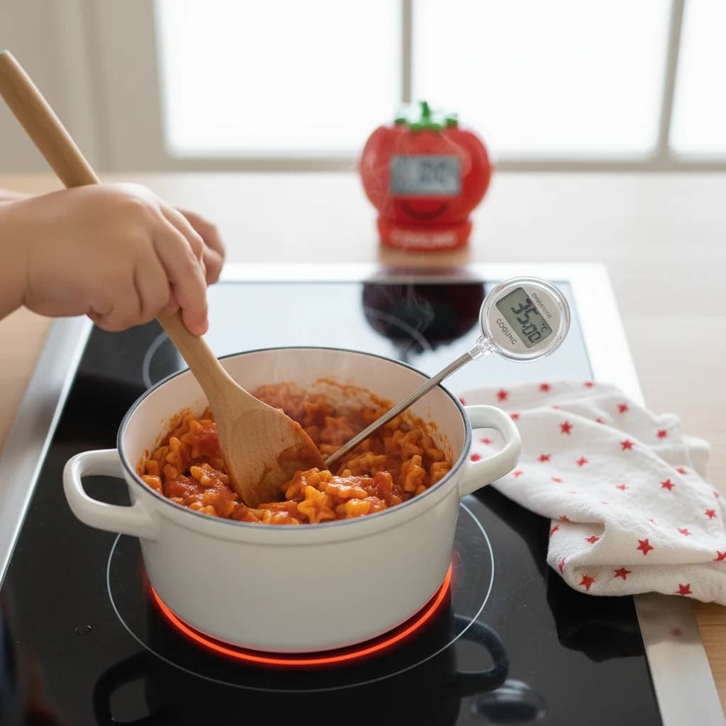 Step 14: Remove from heat and let the pasta cool to a warm (not hot) temperature before serving. for Tiny Tomato Pasta Stars
