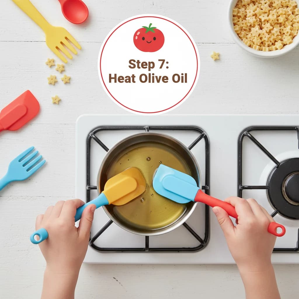 Step 7: In a small skillet or saucepan, heat the olive oil over medium-low heat. for Tiny Tomato Pasta Stars