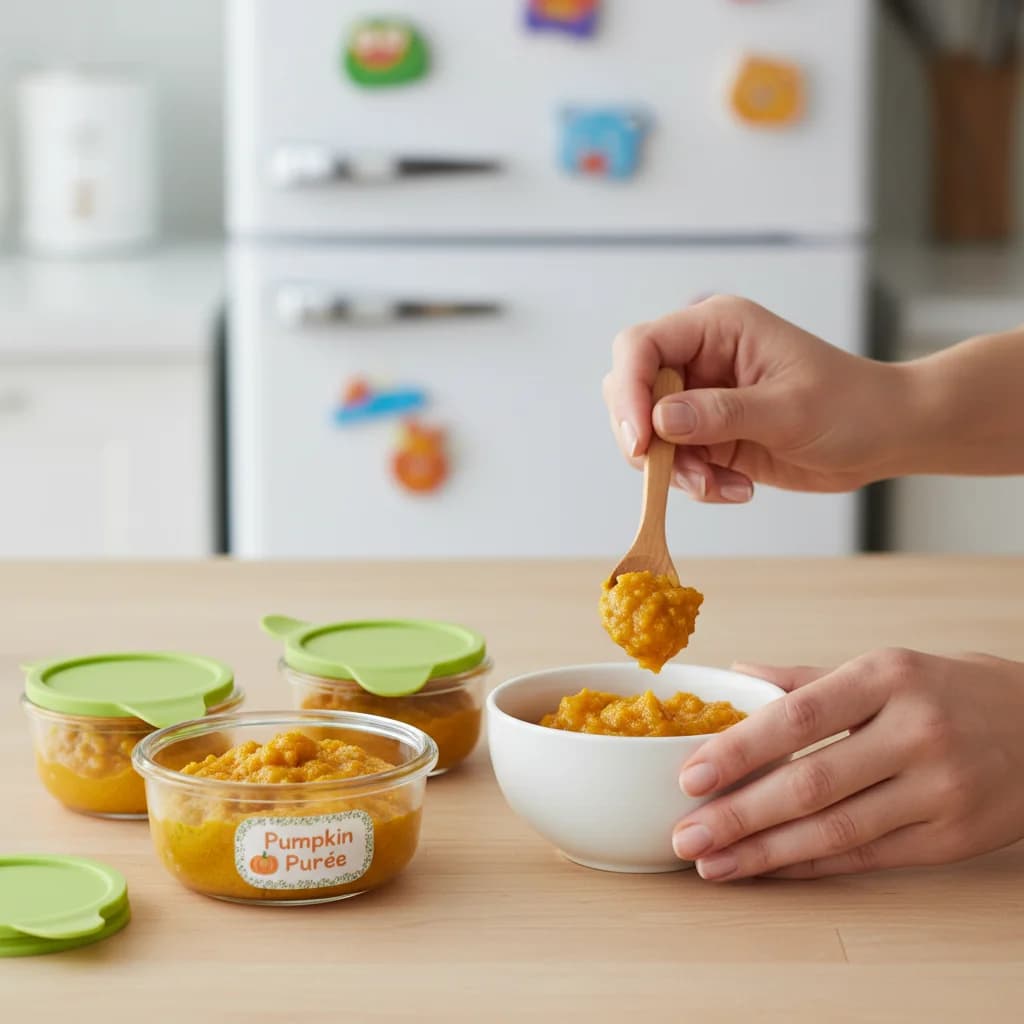 Step 11: **Step 11: Storage:** Store any leftover purée in an airtight container in the refrigerator for up t for Pumpkin Chickpea Yum-Yum Purée