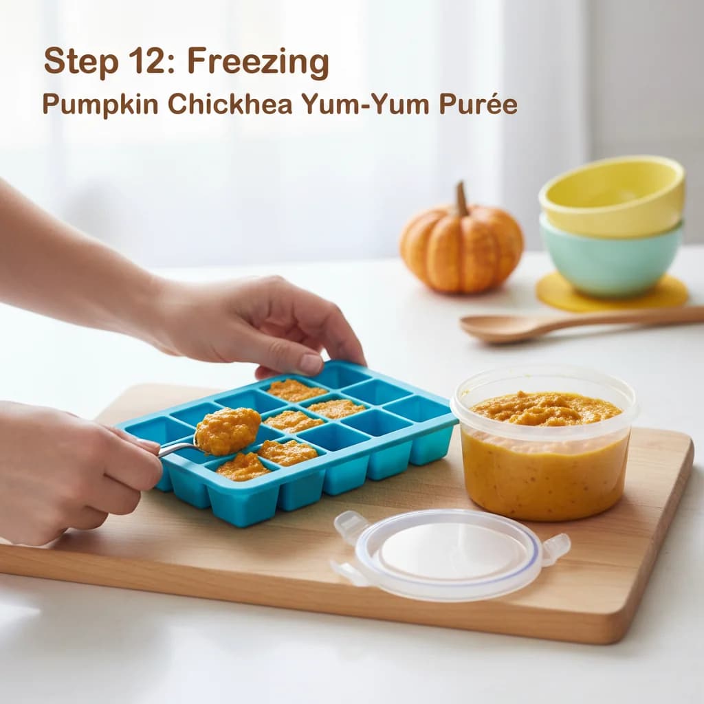 Step 12: **Step 12: Freezing:** For longer storage, freeze the purée in small, individual portions using an i for Pumpkin Chickpea Yum-Yum Purée