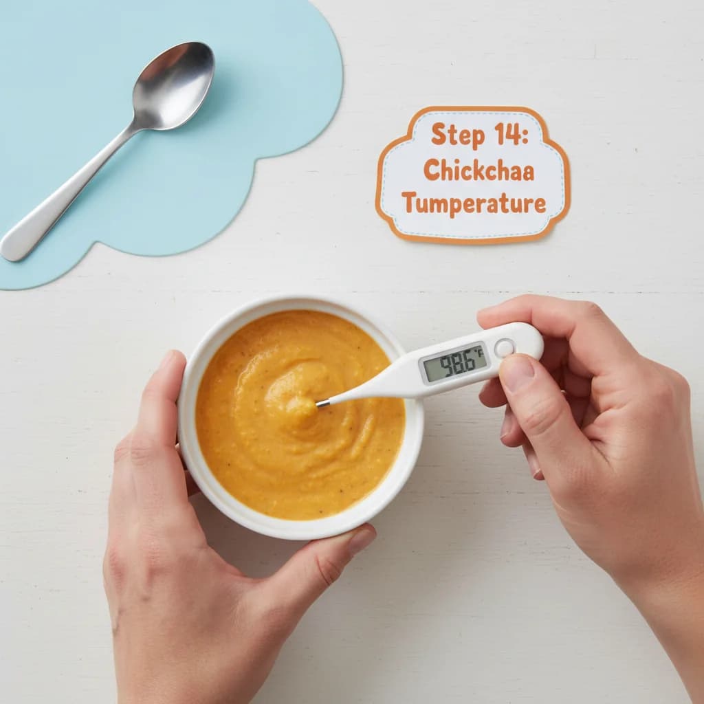 Step 14: **Step 14: Check Temperature:** Always check the temperature of the purée before feeding it to your for Pumpkin Chickpea Yum-Yum Purée