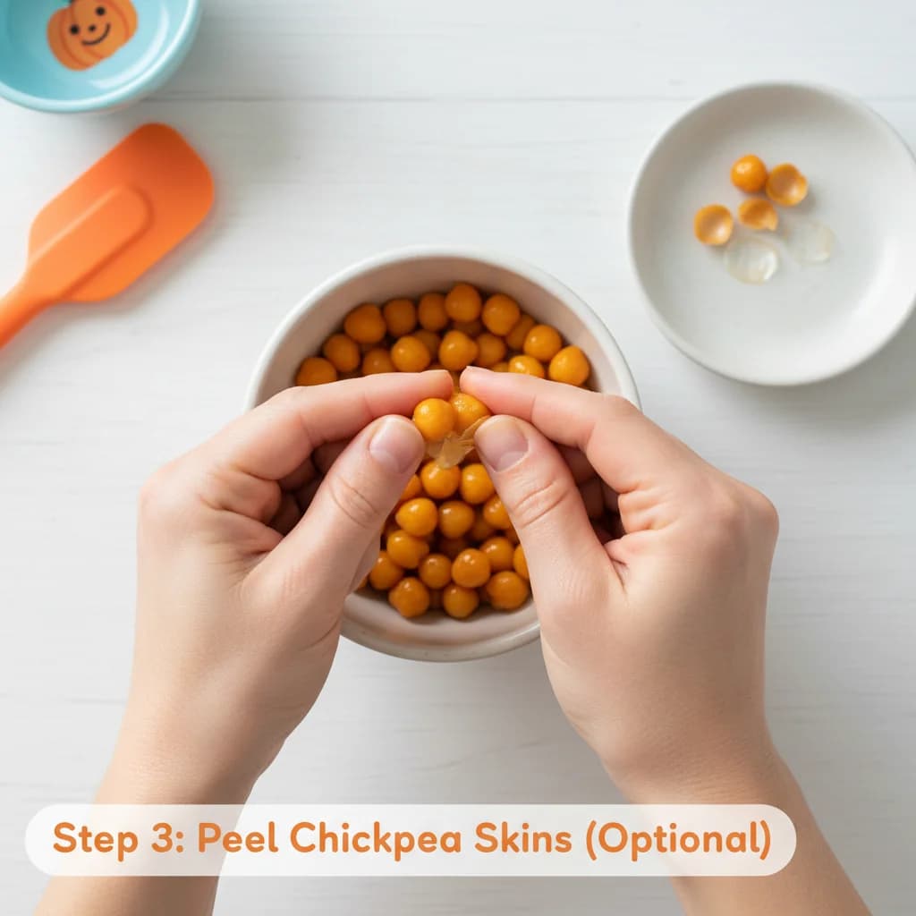 Step 3: **Step 3: Peel Chickpea Skins (Optional):** Gently squeeze a few chickpeas between your fingers to r for Pumpkin Chickpea Yum-Yum Purée