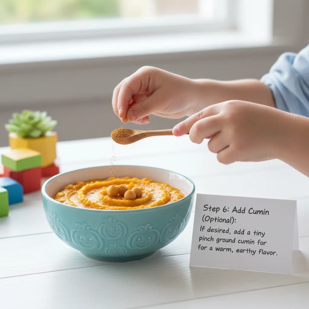 Step 6: **Step 6: Add Cumin (Optional):** If desired, add a tiny pinch of ground cumin for a warm, earthy fl for Pumpkin Chickpea Yum-Yum Purée