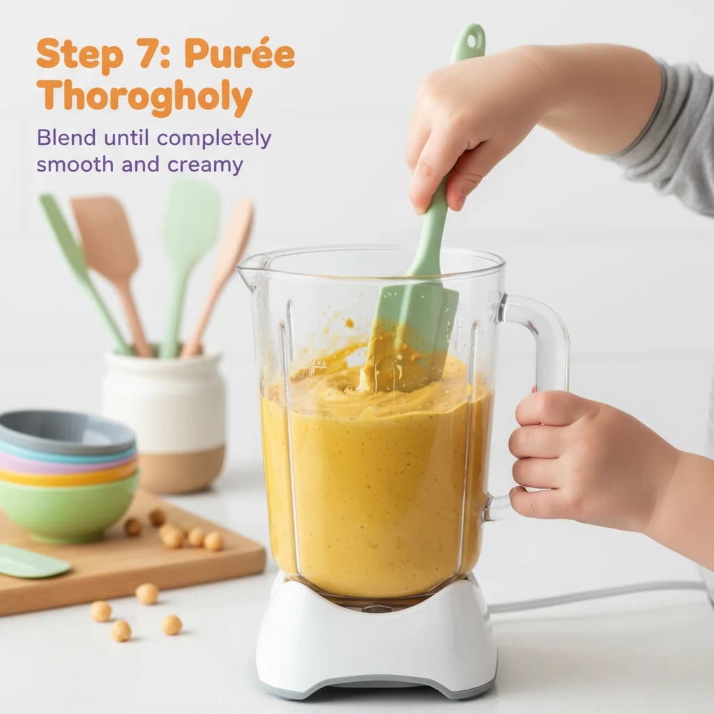 Step 7: **Step 7: Purée Thoroughly:** Blend the mixture until it is completely smooth and creamy. Stop and s for Pumpkin Chickpea Yum-Yum Purée