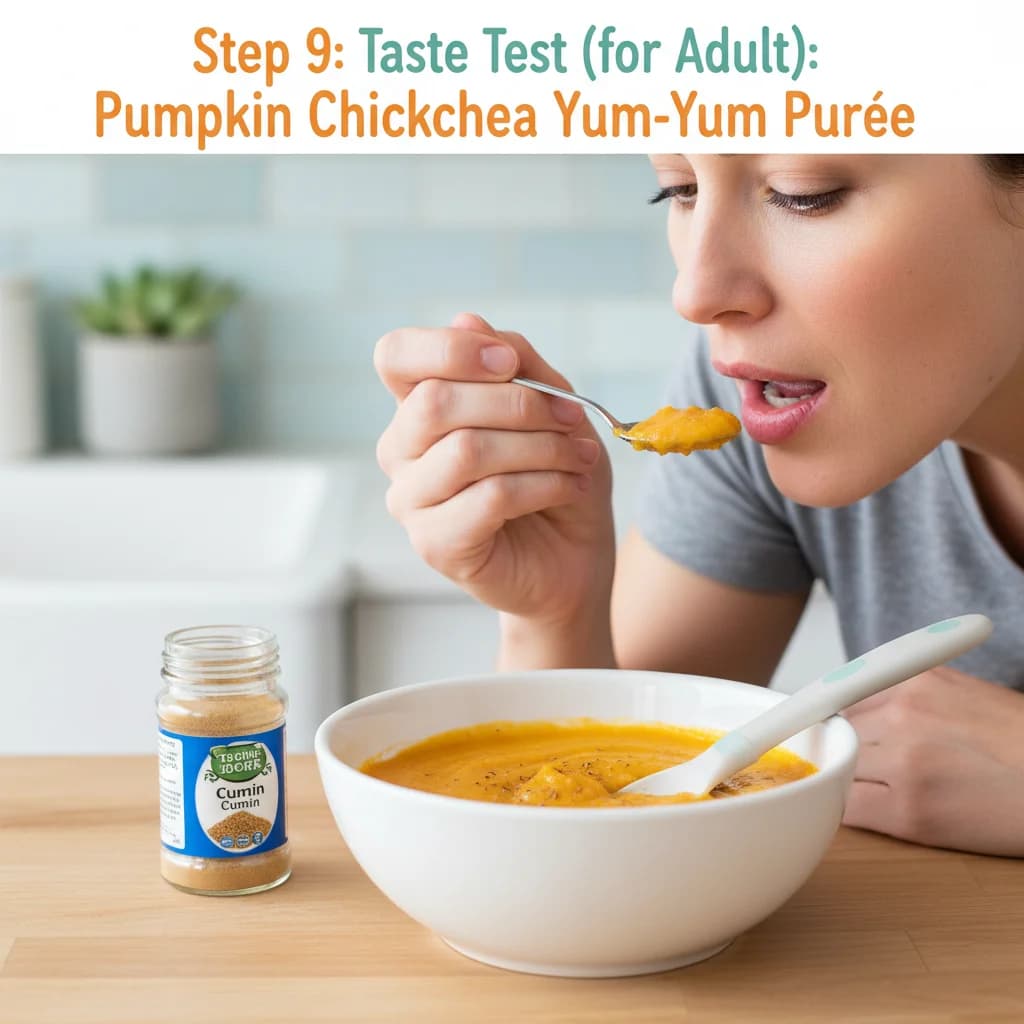 Step 9: **Step 9: Taste Test (for Adult):** Before serving to your baby, taste the purée to ensure it's smoo for Pumpkin Chickpea Yum-Yum Purée