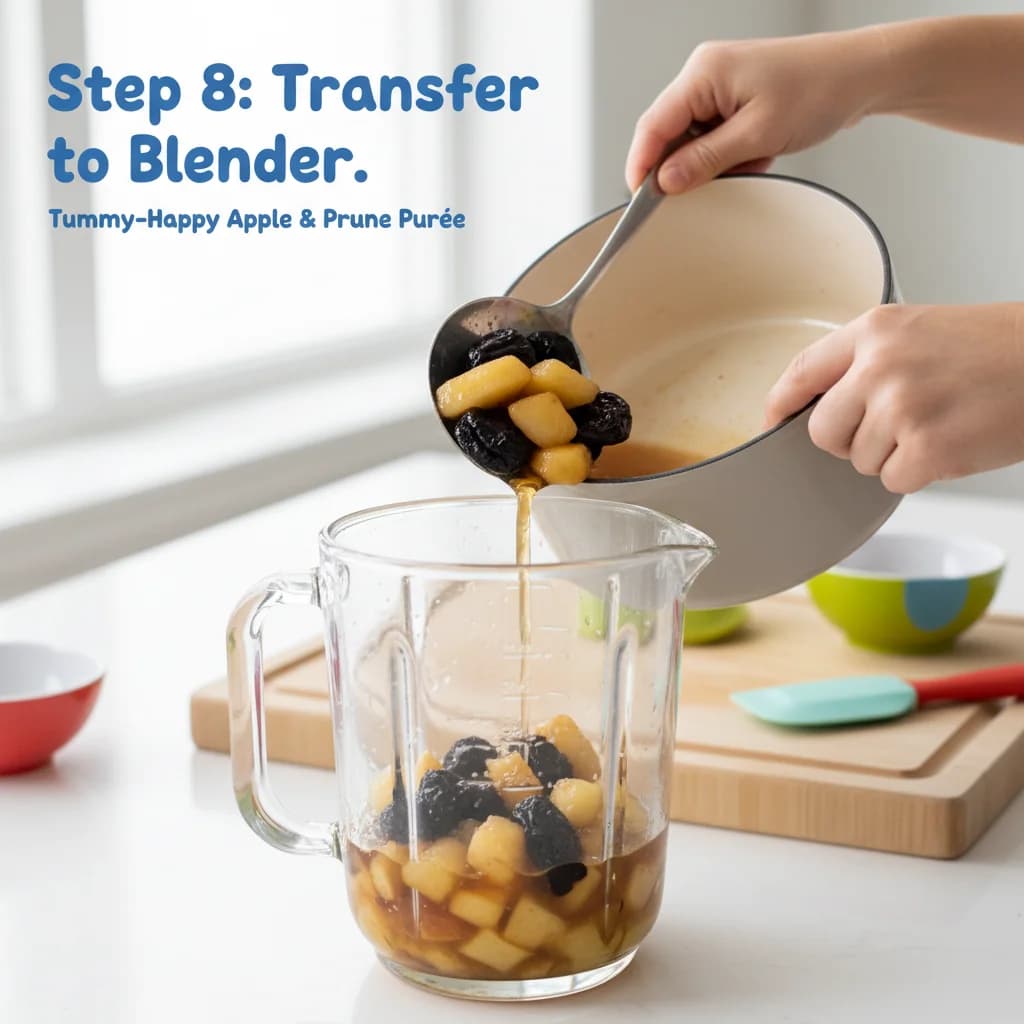 Step 8: **Step 8: Transfer to Blender.** Carefully transfer the softened prunes and apples (and any cooking for Tummy-Happy Apple & Prune Purée