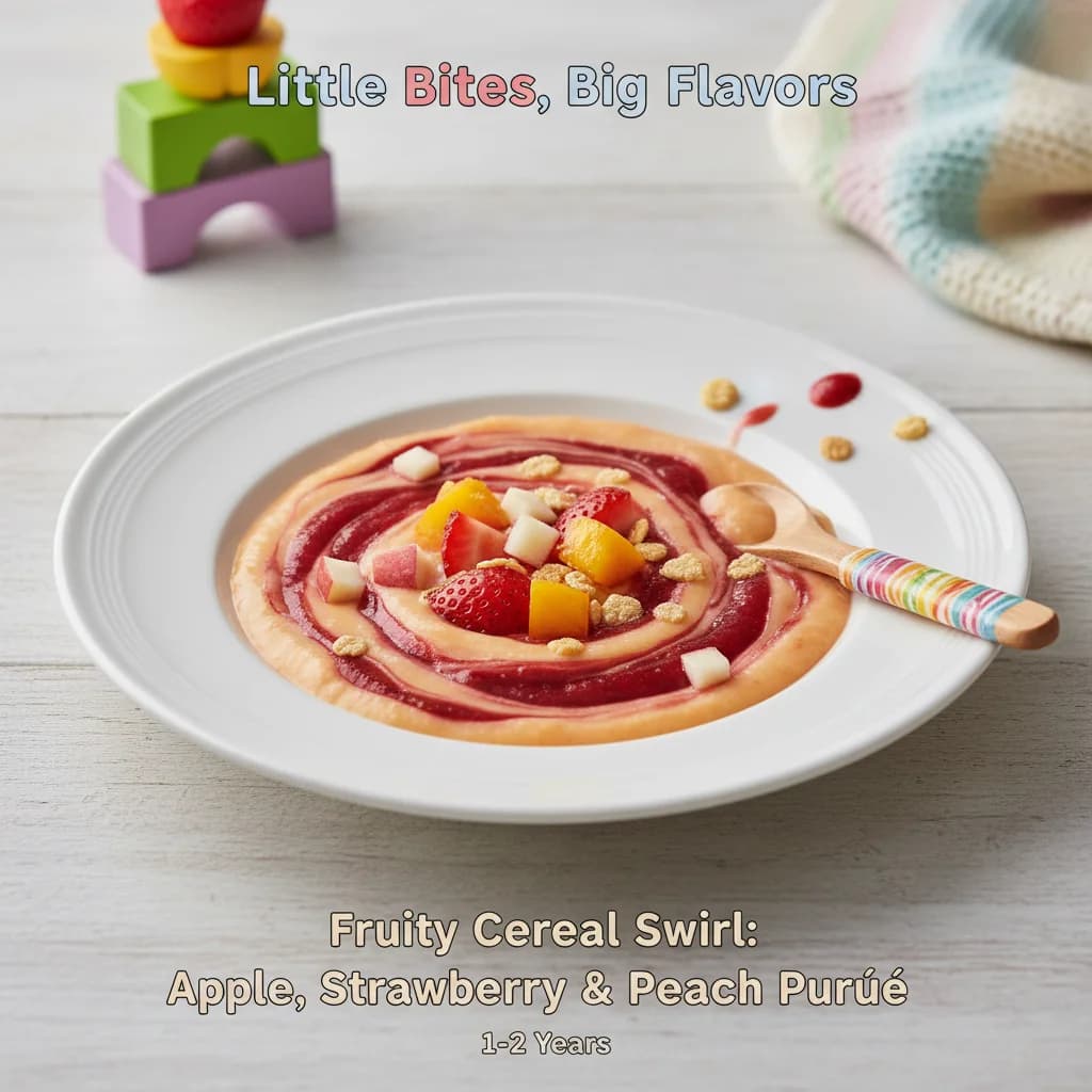 Fruity Cereal Swirl: Apple, Strawberry & Peach Purée