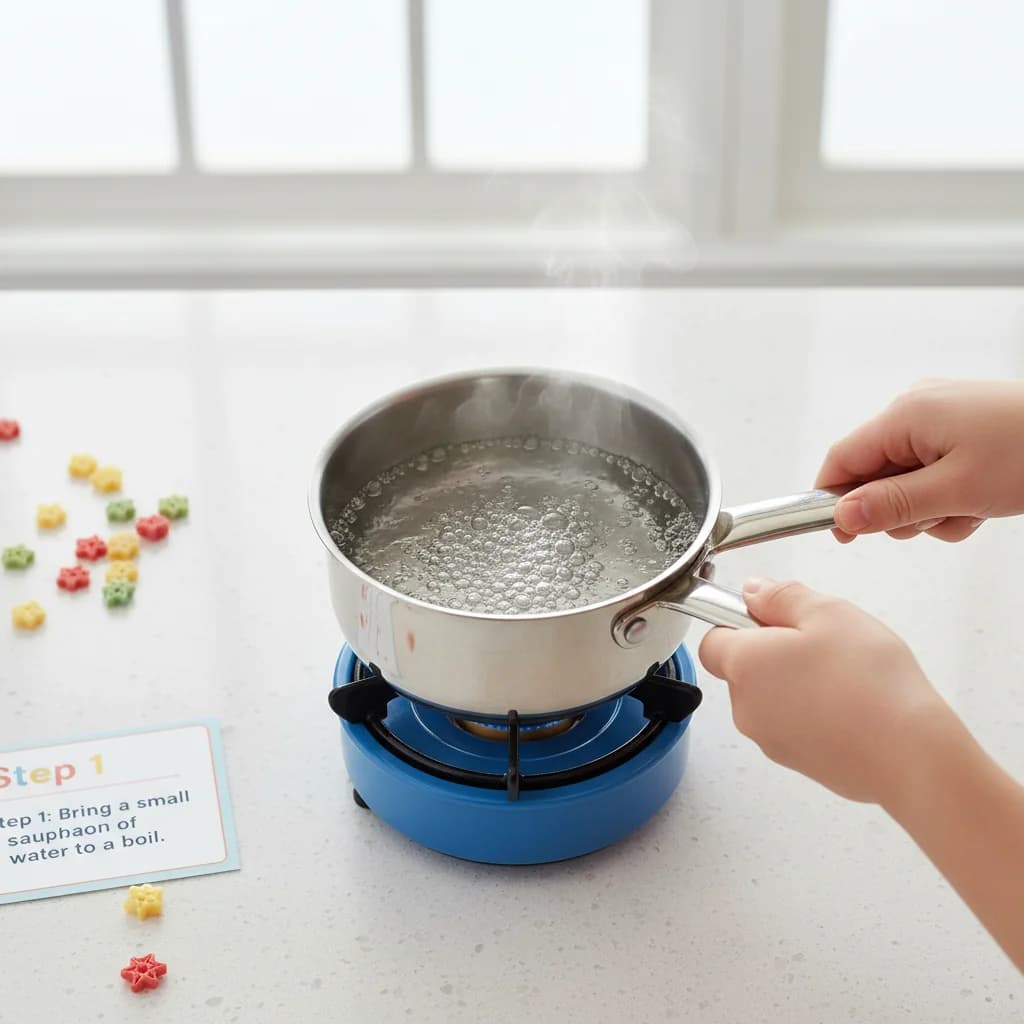Step 1: Bring a small saucepan of water to a boil. for Tiny Tomato Stars (Baby's First Pasta)