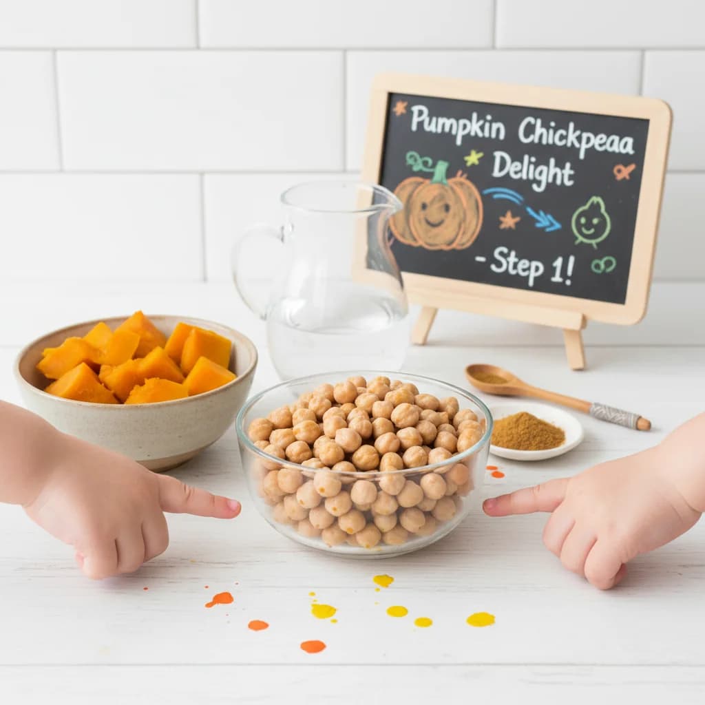 Step 1: Gather your ingredients: cooked chickpeas, cooked pumpkin, water, and cumin (if using). for Pumpkin Chickpea Delight