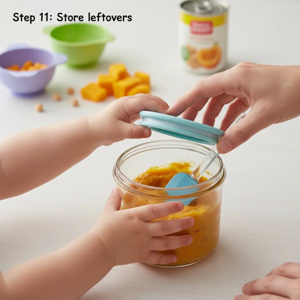 Step 11: Store leftovers: Store any leftover purée in an airtight container in the refrigerator for up to 2 d for Pumpkin Chickpea Delight