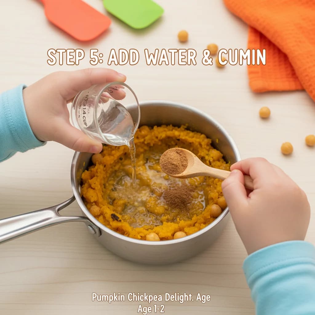Step 5: Add water and cumin: Pour in 1/4 cup of water. If desired, add a tiny pinch of ground cumin for a wa for Pumpkin Chickpea Delight