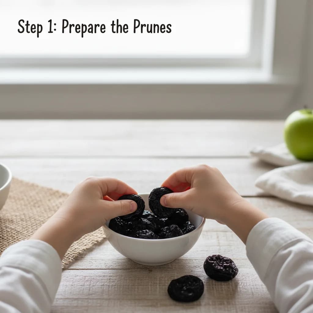 Step 1: **Prepare the Prunes:** Place the pitted prunes in a small bowl. for Tummy Tickle Apple & Prune Purée