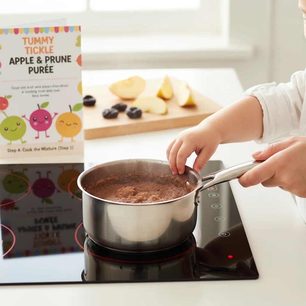 Step 4: **Cook the Mixture (Step 1):** Place the saucepan over medium heat. for Tummy Tickle Apple & Prune Purée