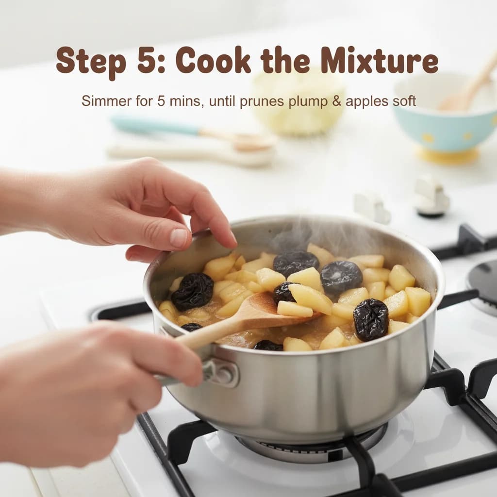 Step 5: **Cook the Mixture (Step 2):** Bring the mixture to a simmer. Cook for about 5 minutes, or until the for Tummy Tickle Apple & Prune Purée