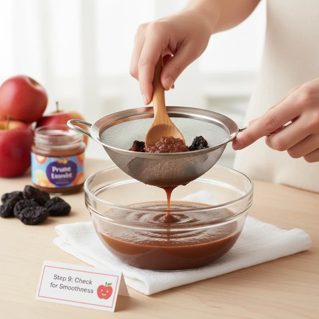 Step 9: **Check for Smoothness:** If there are any pieces of prune skin remaining, push the purée through a for Tummy Tickle Apple & Prune Purée