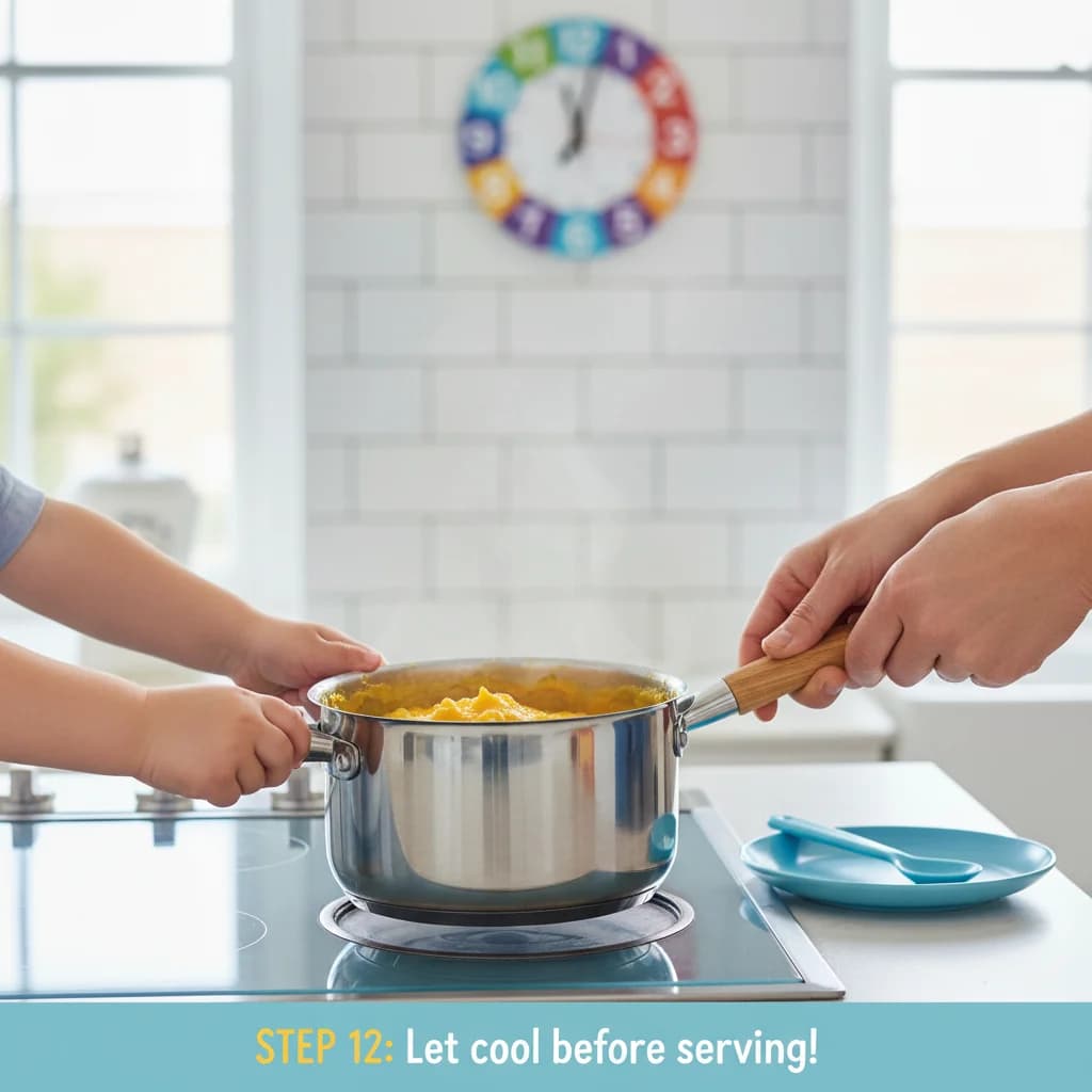 Step 12: Remove the saucepan from the heat and let the mixture cool slightly to a safe temperature before ser for Cheesy Butternut Squash Smiles