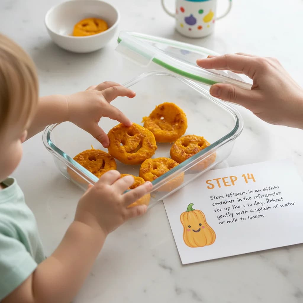 Step 14: Store leftovers in an airtight container in the refrigerator for up to 1 day. Reheat gently with a s for Cheesy Butternut Squash Smiles