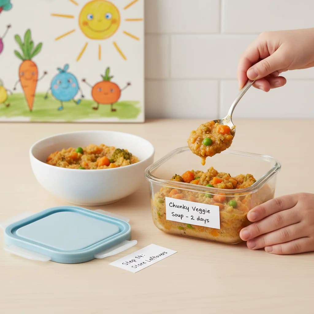 Step 14: Store leftovers: Store any leftover soup in an airtight container in the refrigerator for up to 2 da for Chunky Veggie Baby Soup