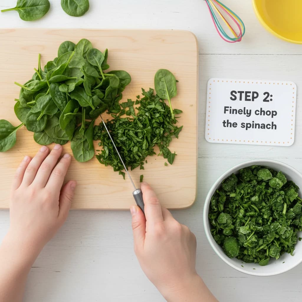 Step 2: Finely chop the spinach. If using frozen spinach, ensure it's fully thawed and squeeze out any exces for Spinach & Corn Mini Pancakes (Savory Bites!)