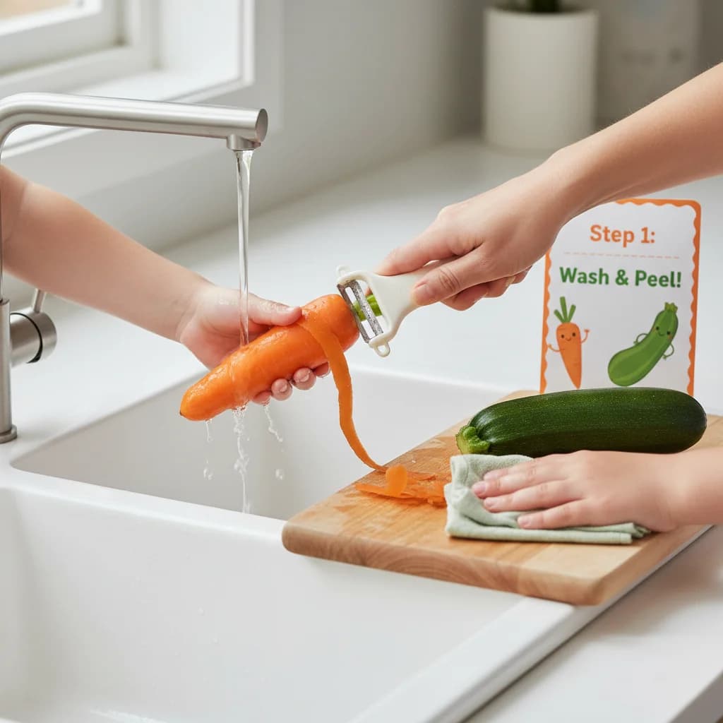 Step 1: Wash and peel the carrot. Wash the zucchini. for Zucchini Carrot Bites