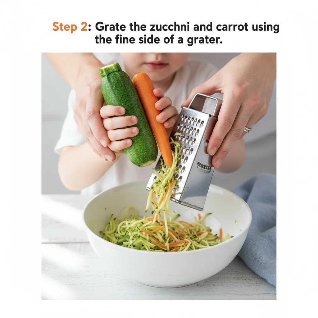 Step 2: Grate the zucchini and carrot using the fine side of a grater. for Zucchini Carrot Bites