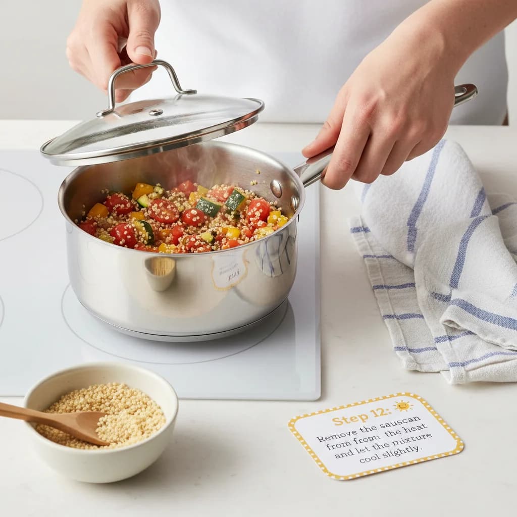 Step 12: Remove the saucepan from the heat and let the mixture cool slightly. for Baby's First Quinoa Ratatouille