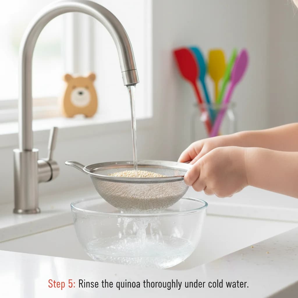 Step 5: Rinse the quinoa thoroughly under cold water. This helps to remove any bitter-tasting saponins. for Baby's First Quinoa Ratatouille