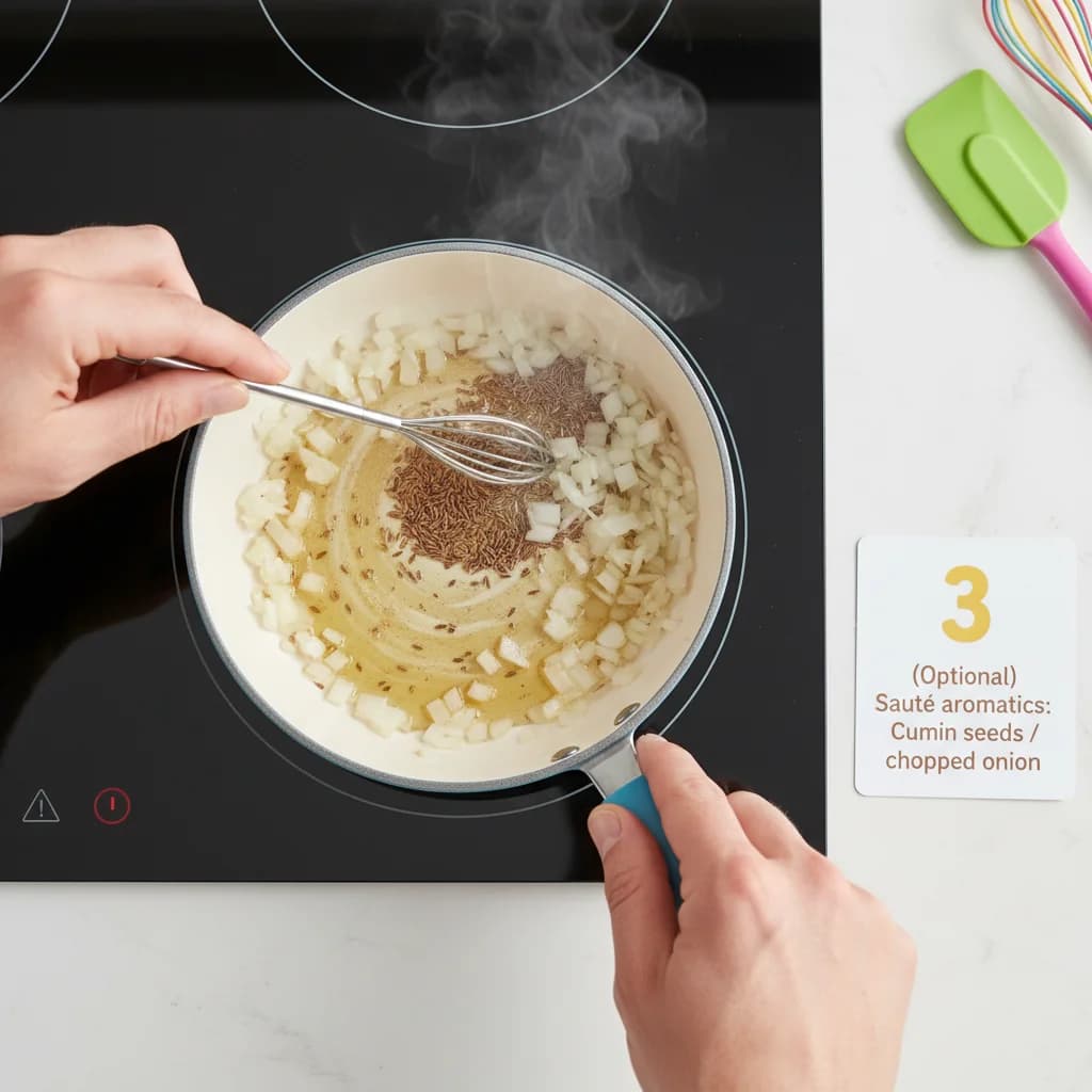 Step 3: (Optional) Sauté aromatics: If using, add the cumin seeds or finely chopped onion to the saucepan an for Chunky Lentil Spinach Stew (Baby Dal)